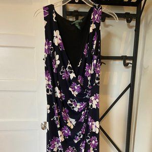 Barely Worn Black Dress with Purple Flowers by Ralph Lauren, Size 12